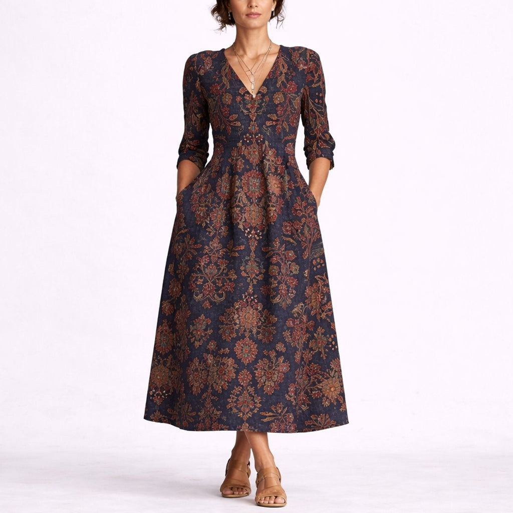 Evelyn | Women's Floral Winter Formal Dress 3/4 Sleeve Pockets