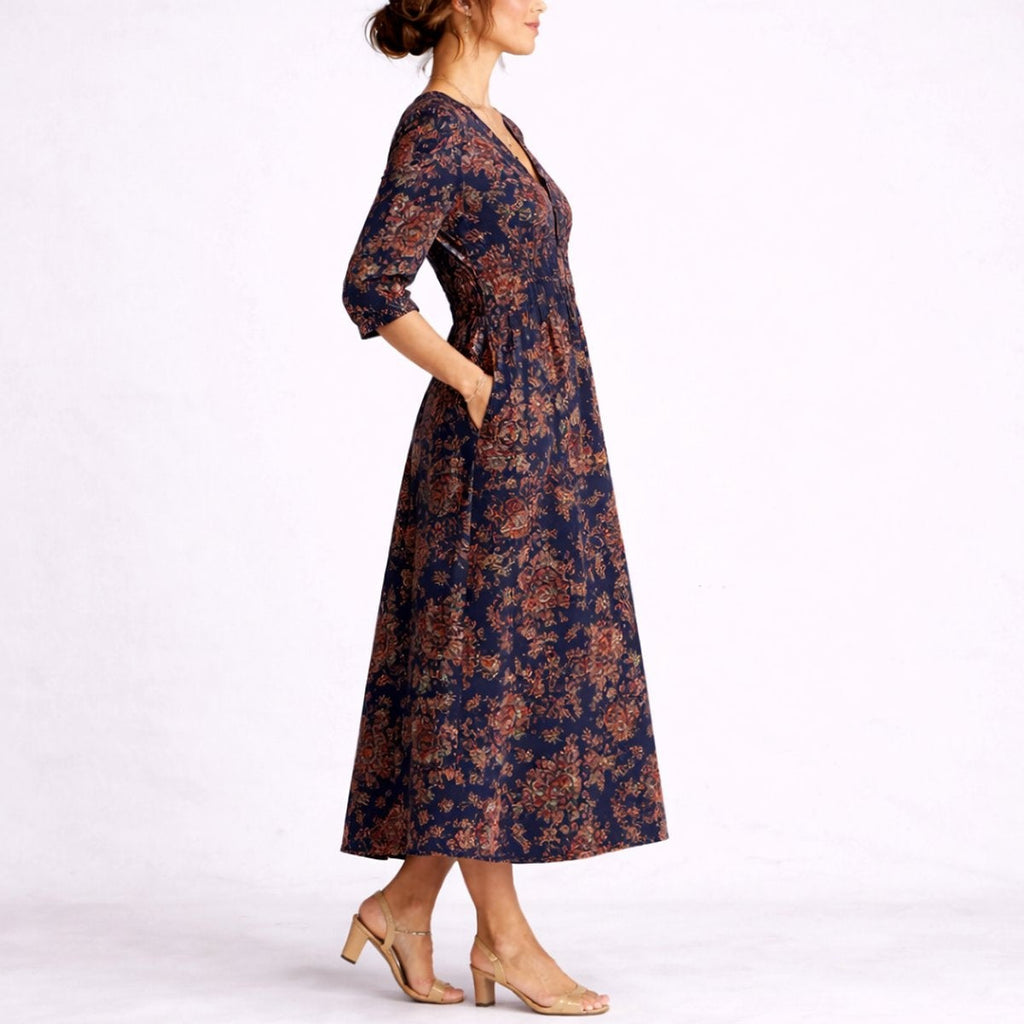 Evelyn | Women's Floral Winter Formal Dress 3/4 Sleeve Pockets