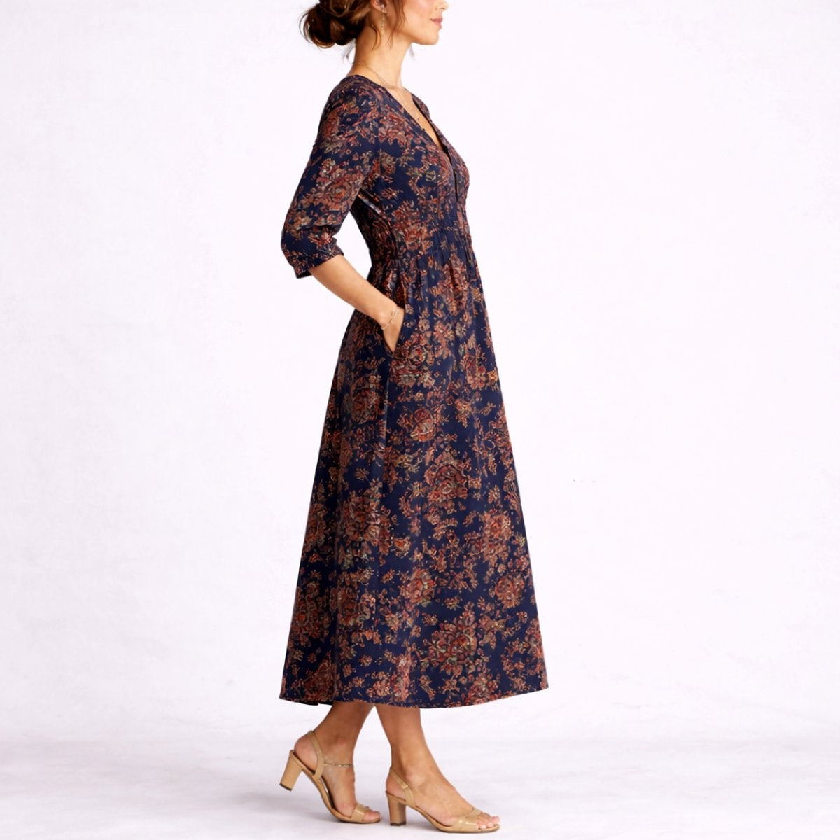 Evelyn | Women's Floral Winter Formal Dress 3/4 Sleeve Pockets