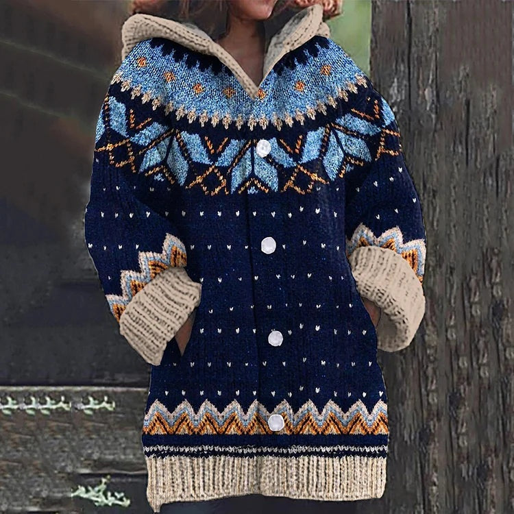 Allison | Women's Long Striped Sweater Hooded Knit