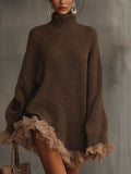 Ellie | Women's Mini Winter Sweater Dress Long Sleeve Turtleneck Lace