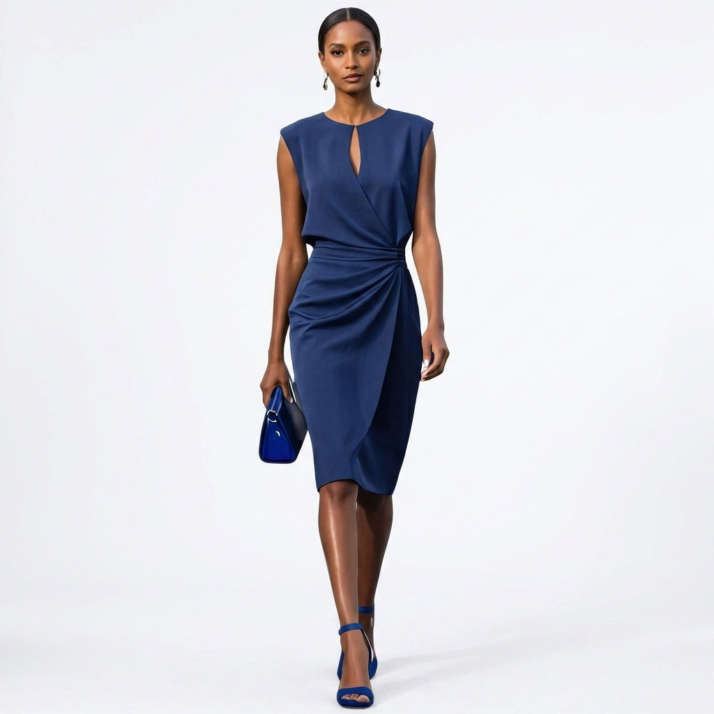 Nora | Women's Draped Christmas Party Cocktail Dress Sleeveless Keyhole Neck