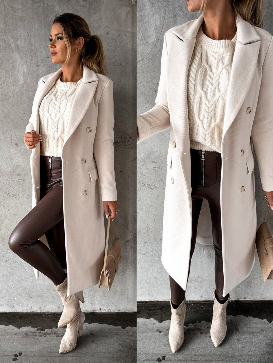 Emilia | Women's Long Wool Blend Winter Coat Double Breasted Structured Lapel