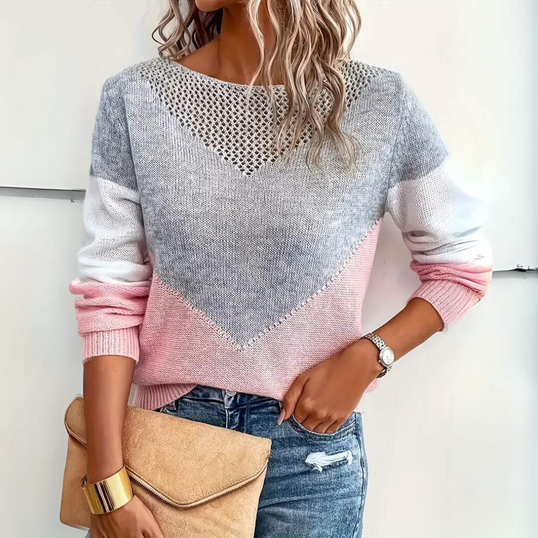 Jenna | Women's Two Tone Open Knit Sweater Long Sleeve