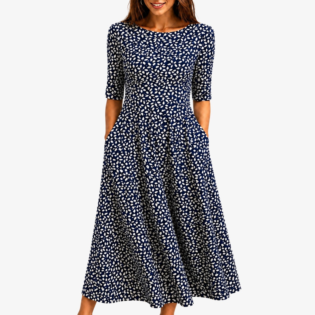 Allison | Women's Printed Fall Wedding Guest Dress Short Sleeve Pockets