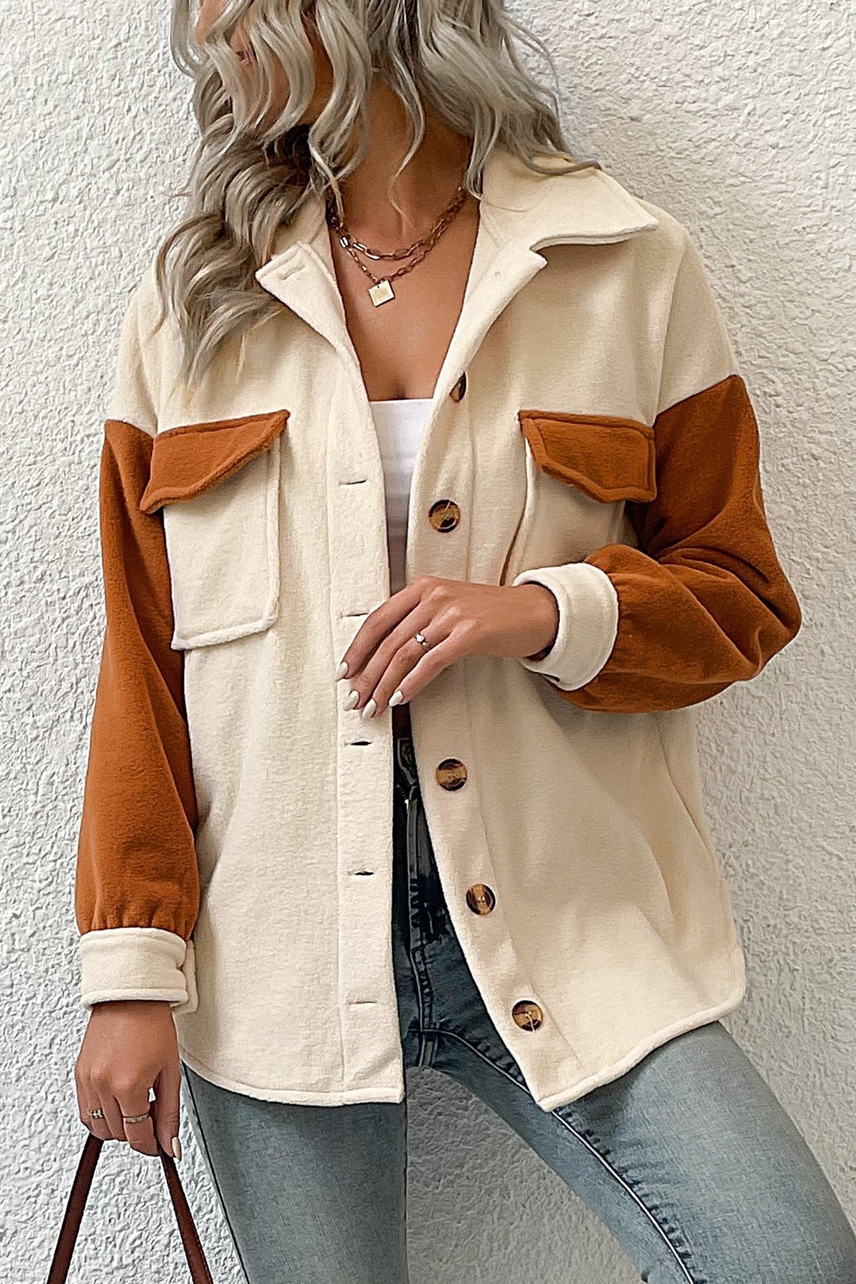 Hannah | Women's Two Tone Sherpa Jacket Fleece Pockets