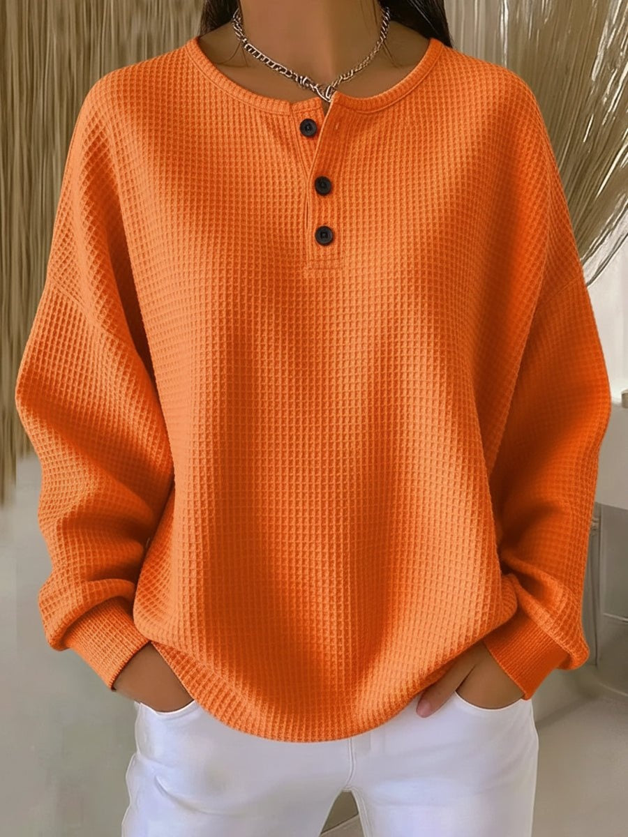 Amelia | Women's Oversized Lightweight Sweater Crew Neck Buttons