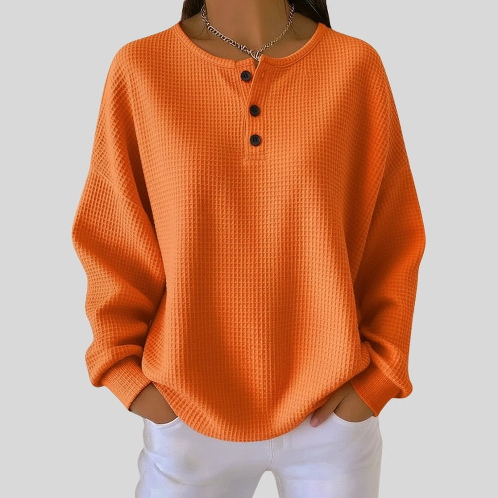 Amelia | Women's Oversized Lightweight Sweater Crew Neck Buttons