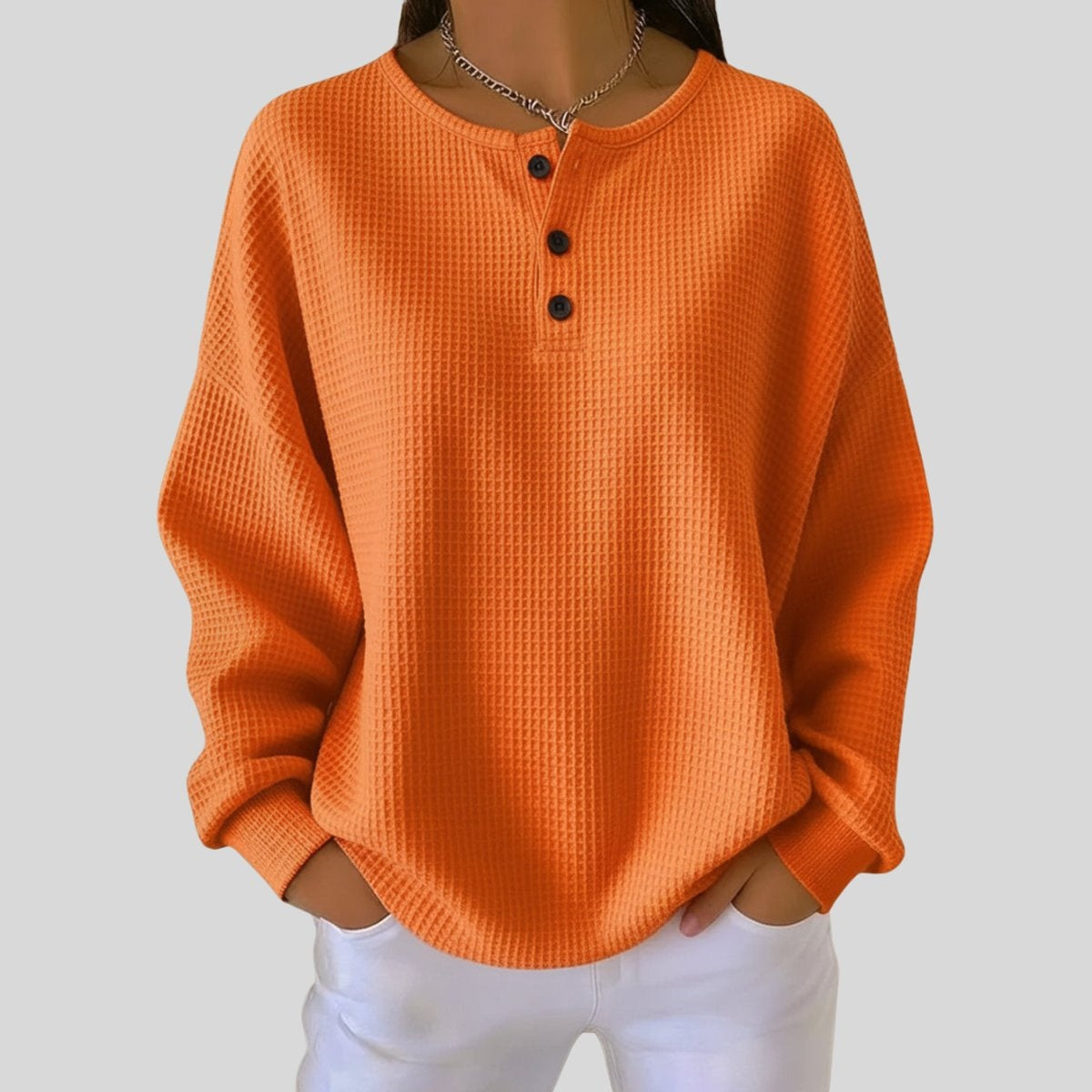 Amelia | Women's Oversized Lightweight Sweater Crew Neck Buttons