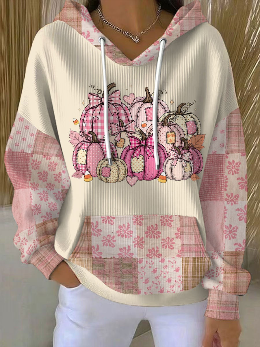 Michelle | Women's Pumpkin Patchwork Hooded Sweatshirt Fall Print