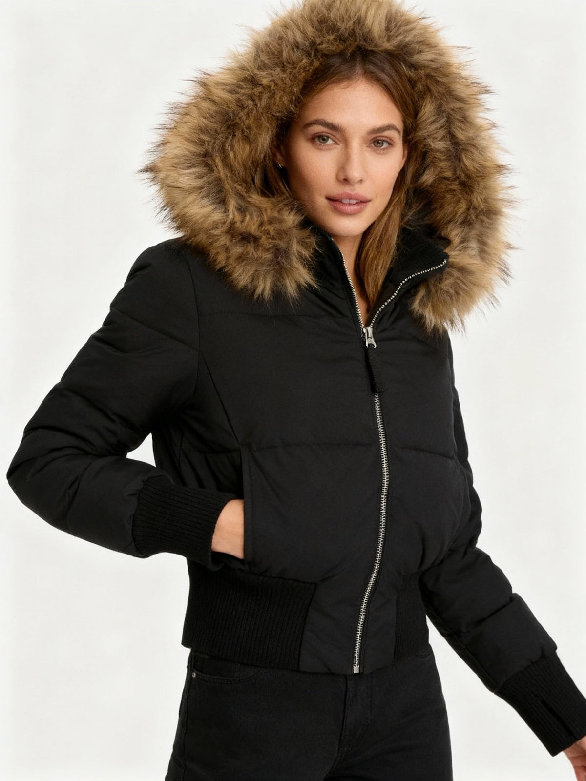 Ashley | Women's Winter Puffer Jacket Faux Fur Hood