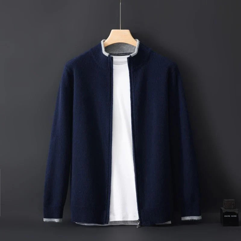 David | Men's Zip Up Sweater Knit Ribbed Collar