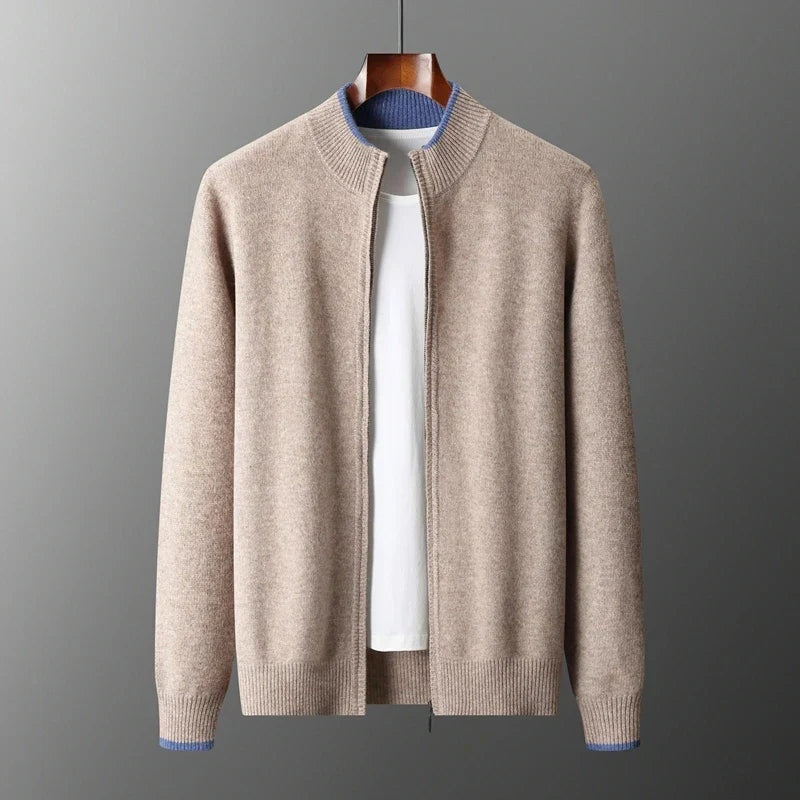David | Men's Zip Up Sweater Knit Ribbed Collar