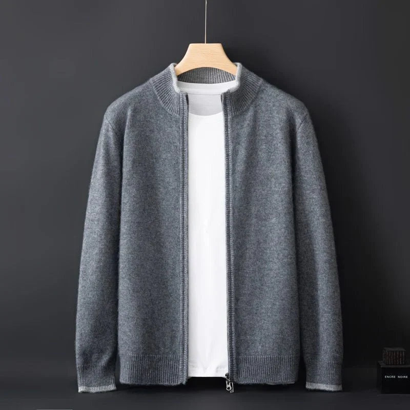 David | Men's Zip Up Sweater Knit Ribbed Collar