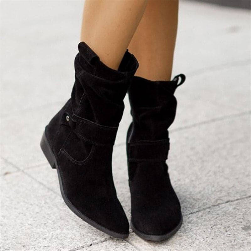 Delaney | Women's Flat Suede Ankle Boots Buckle