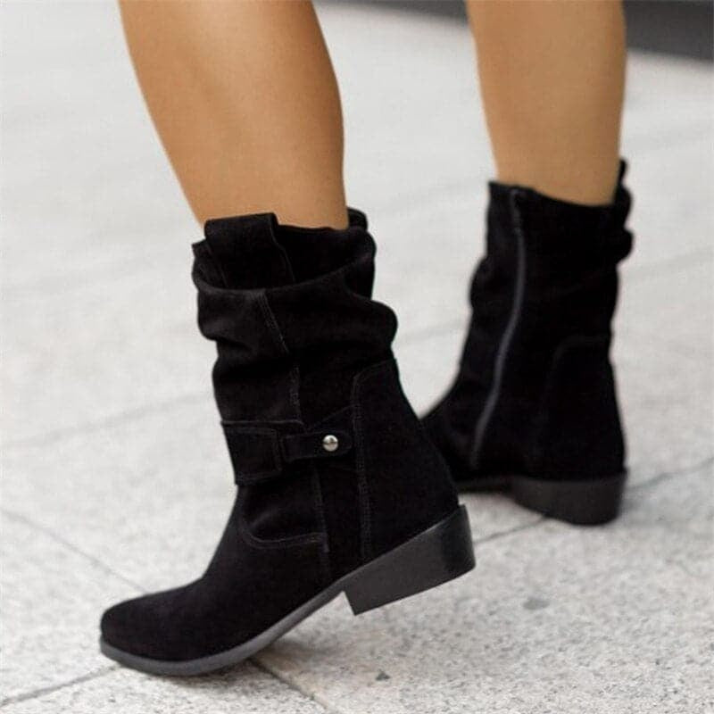 Delaney | Women's Flat Suede Ankle Boots Buckle