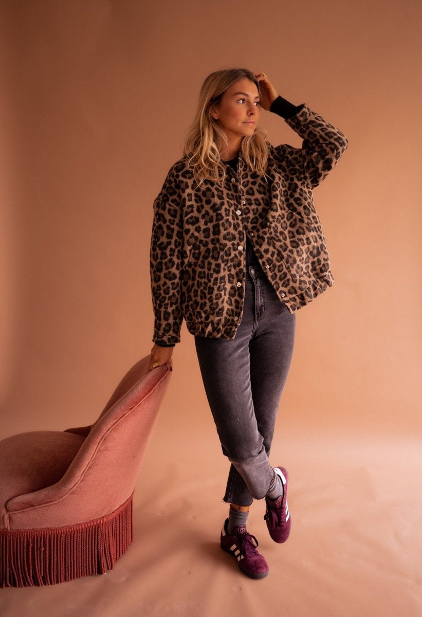 Amy | Women's Leopard Print Quilted Jacket Oversized Button Up