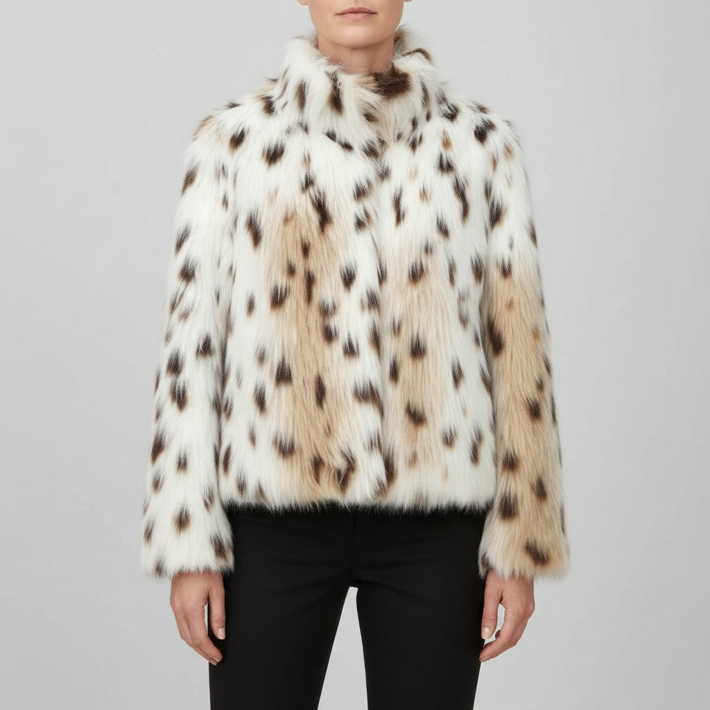 Delilah | Women's Animal Print Faux Fur Jacket Cropped