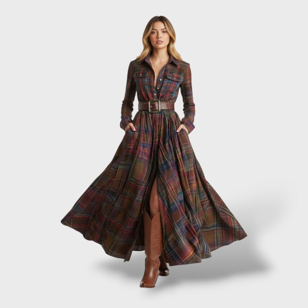 Riley | Women's Long Sleeve Plaid Maxi Winter Dress