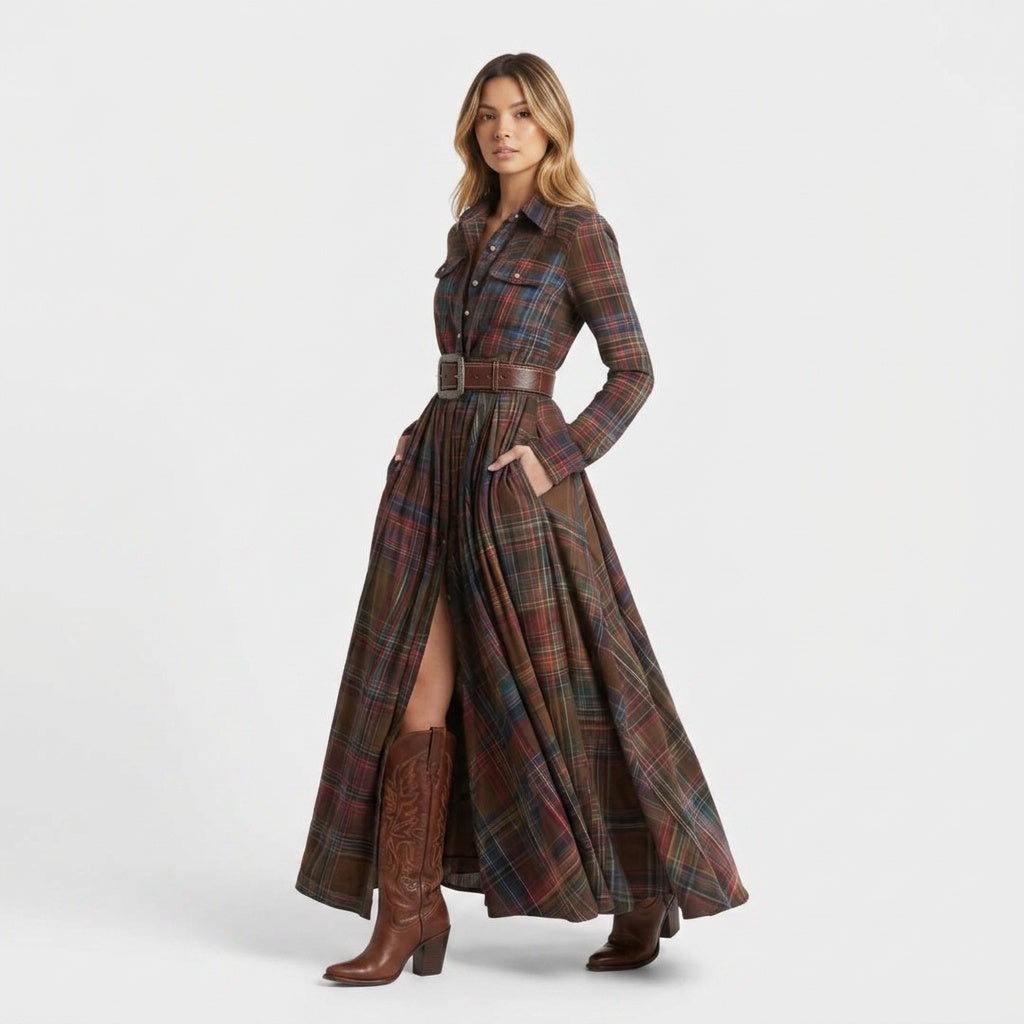 Riley | Women's Long Sleeve Plaid Maxi Winter Dress