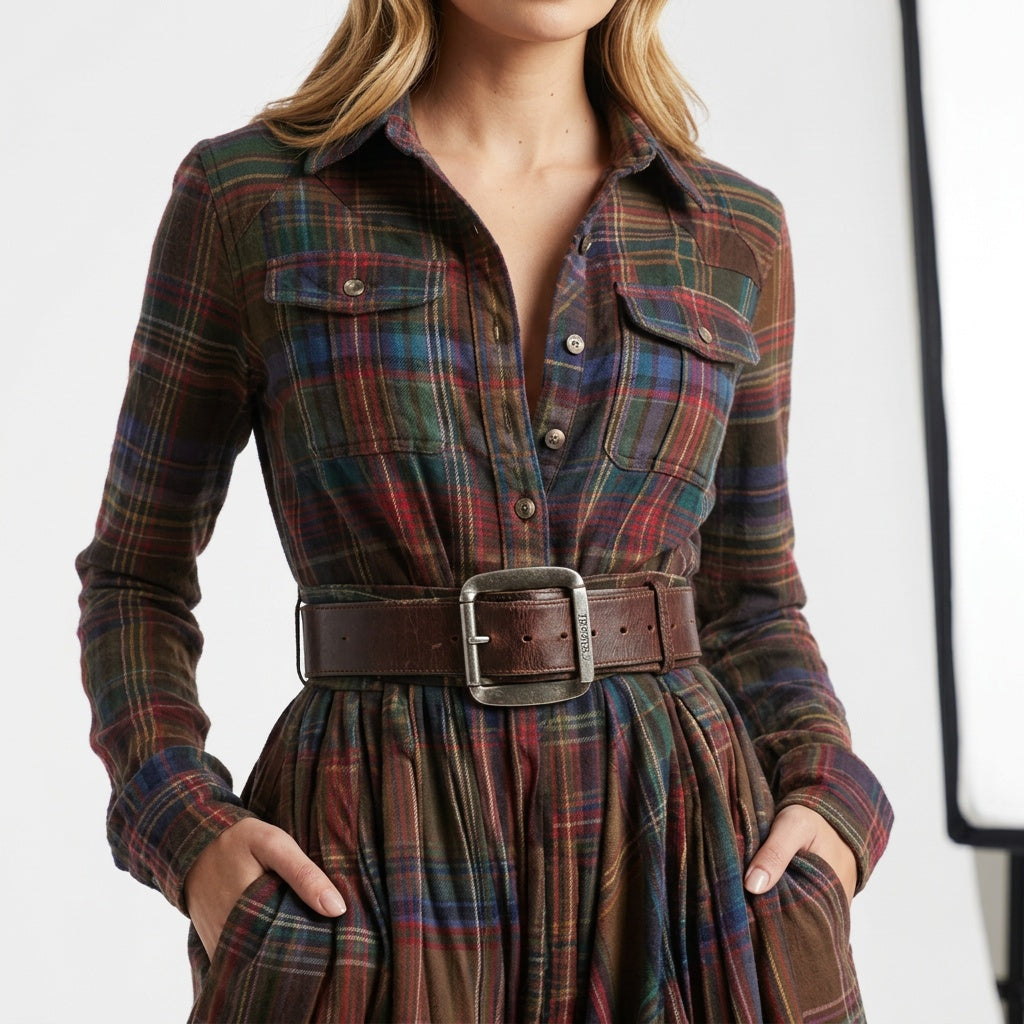 Riley | Women's Long Sleeve Plaid Maxi Winter Dress