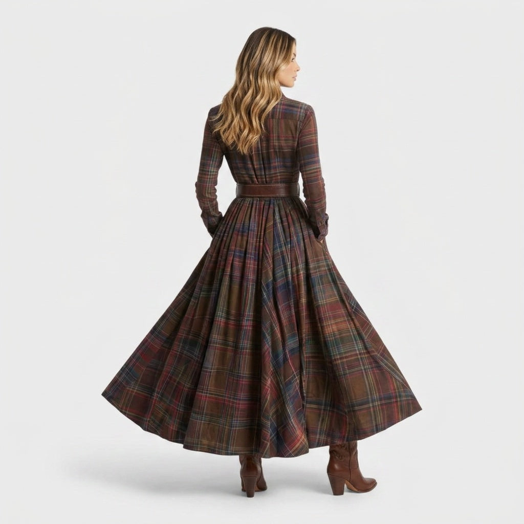 Riley | Women's Long Sleeve Plaid Maxi Winter Dress