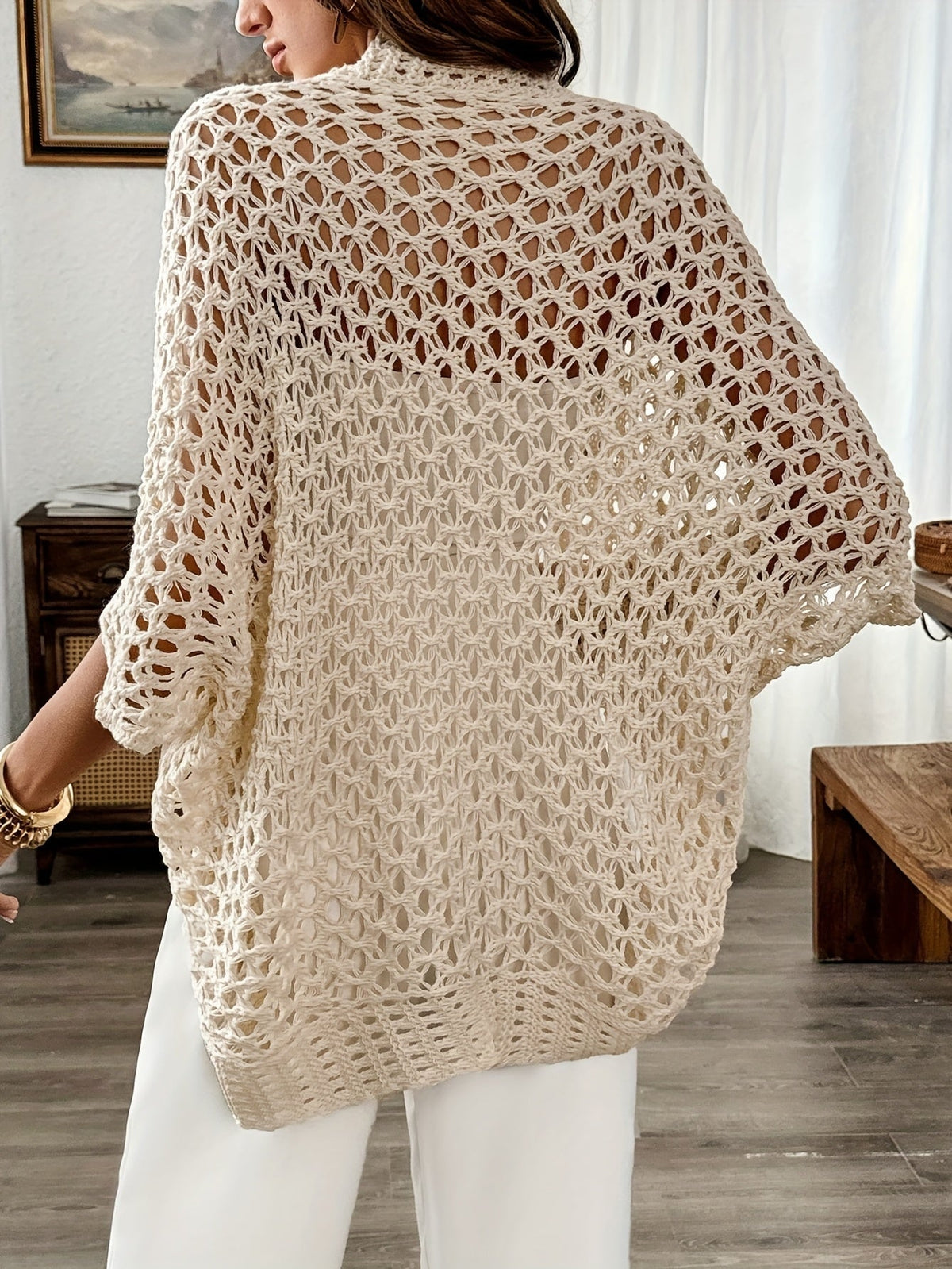 Maya | Women's Crochet Sweater Open Knit Batwing Sleeve Lightweight