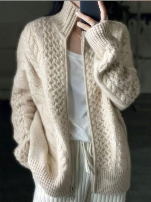 Addison | Women's Oversized Cable Knit Sweater Zip Up