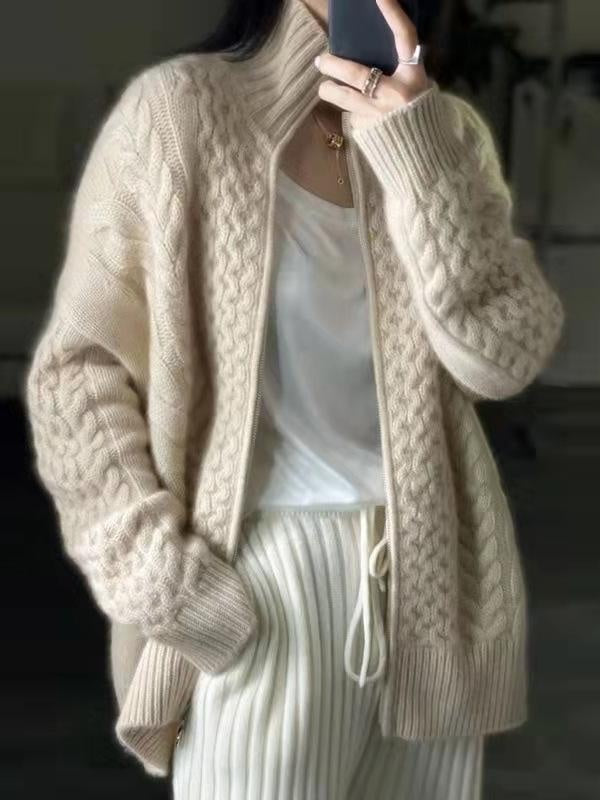 Addison | Women's Oversized Cable Knit Sweater Zip Up