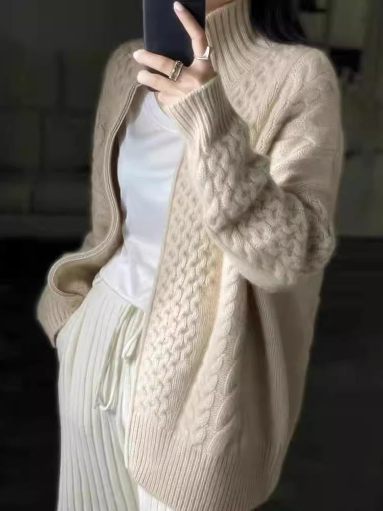 Addison | Women's Oversized Cable Knit Sweater Zip Up