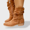 Cecilia | Women's Suede Cowboy Boots Slouchy Mid Calf Western