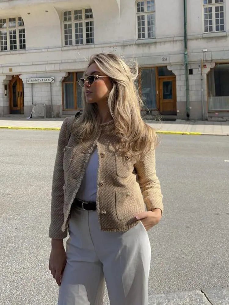 Maggie | Women's Cropped Tweed Jacket Button Front