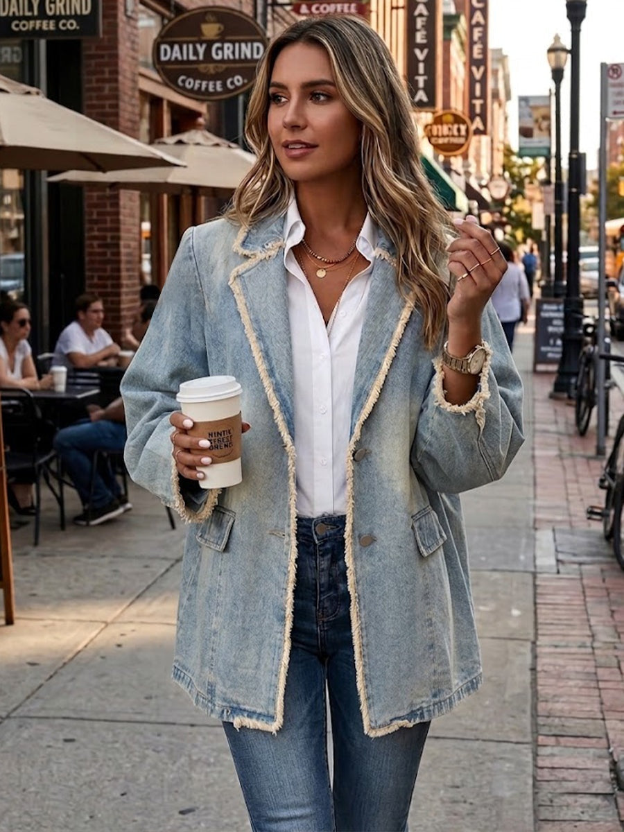 Emma | Women's Leopard Print Denim Jacket Long Sleeve Pockets