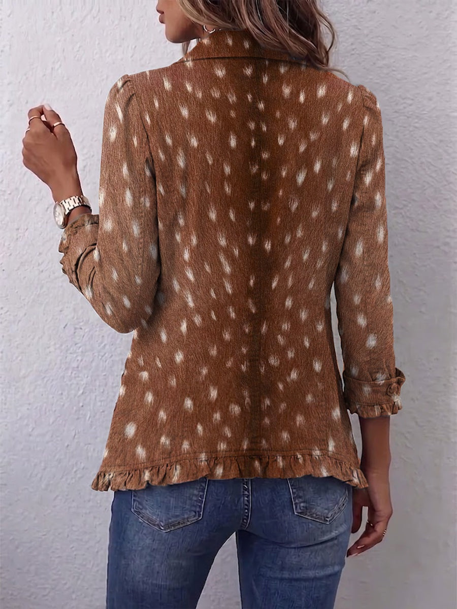 Emma | Women's Leopard Print Denim Jacket Long Sleeve Pockets