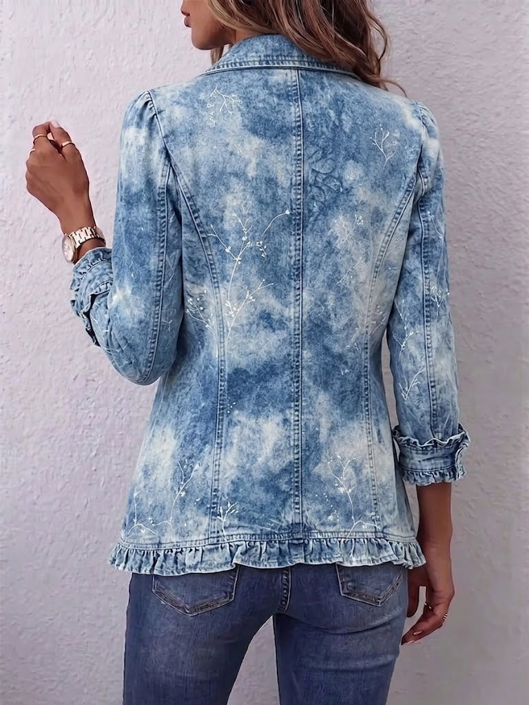 Emma | Women's Leopard Print Denim Jacket Long Sleeve Pockets