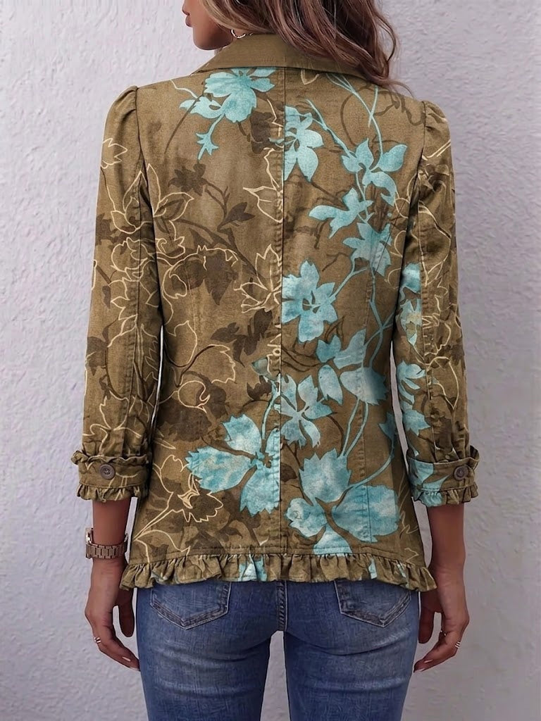 Emma | Women's Leopard Print Denim Jacket Long Sleeve Pockets