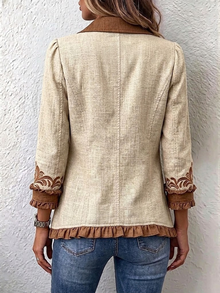 Emma | Women's Leopard Print Denim Jacket Long Sleeve Pockets