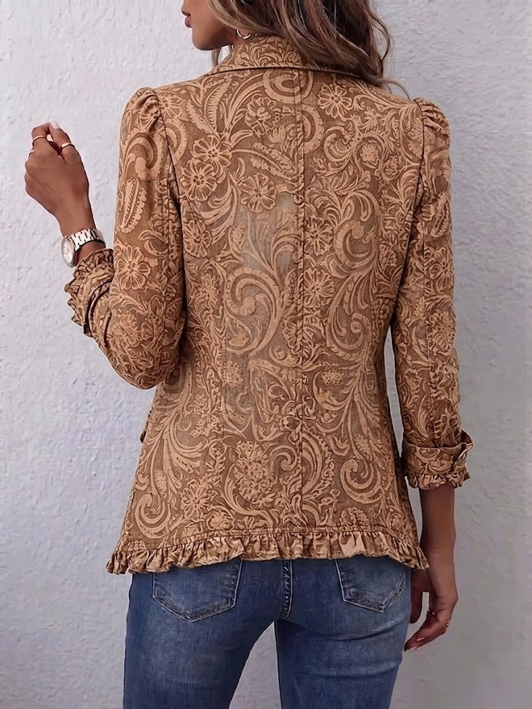 Emma | Women's Leopard Print Denim Jacket Long Sleeve Pockets