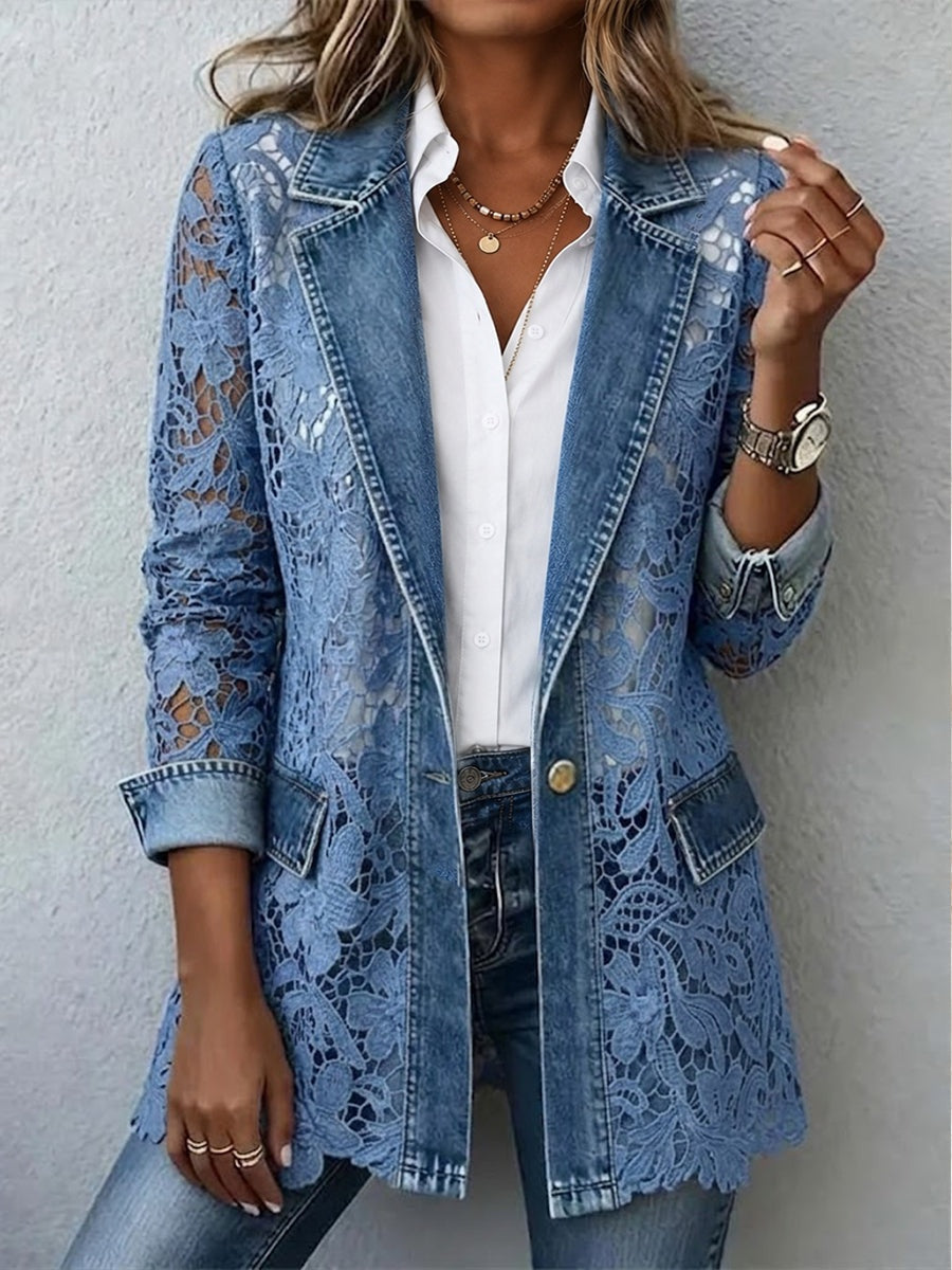Emma | Women's Leopard Print Denim Jacket Long Sleeve Pockets