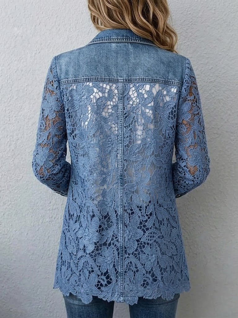 Emma | Women's Leopard Print Denim Jacket Long Sleeve Pockets