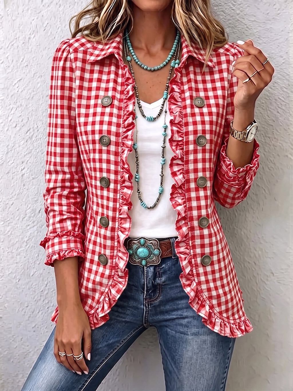 Emma | Women's Leopard Print Denim Jacket Long Sleeve Pockets