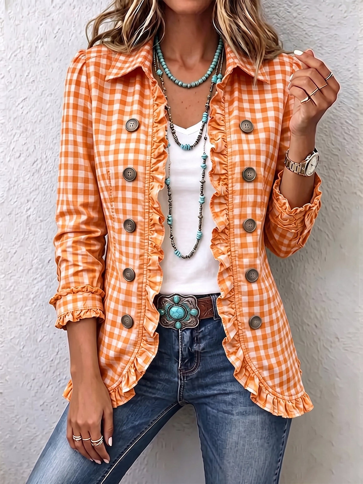 Emma | Women's Leopard Print Denim Jacket Long Sleeve Pockets