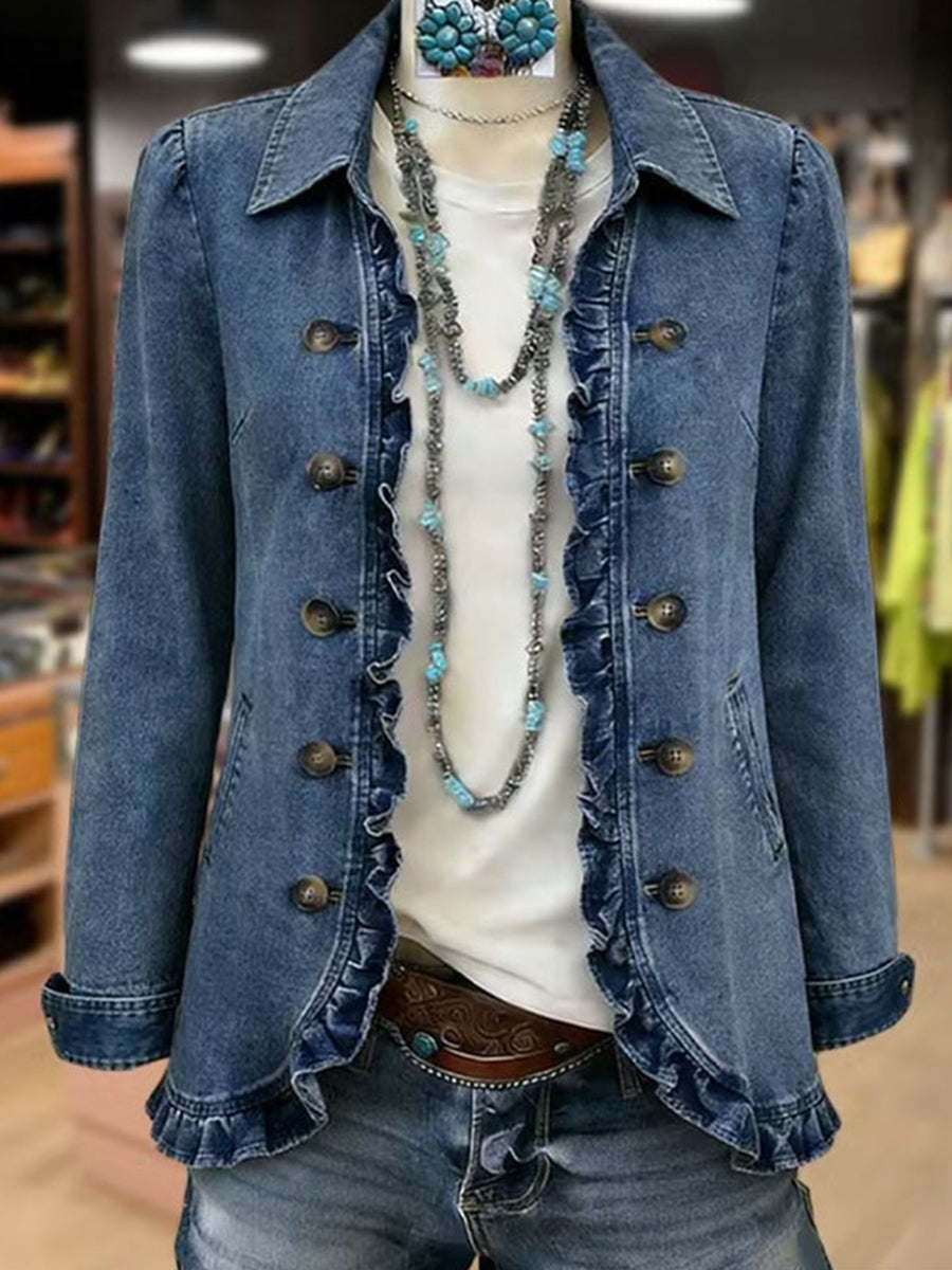 Emma | Women's Leopard Print Denim Jacket Long Sleeve Pockets
