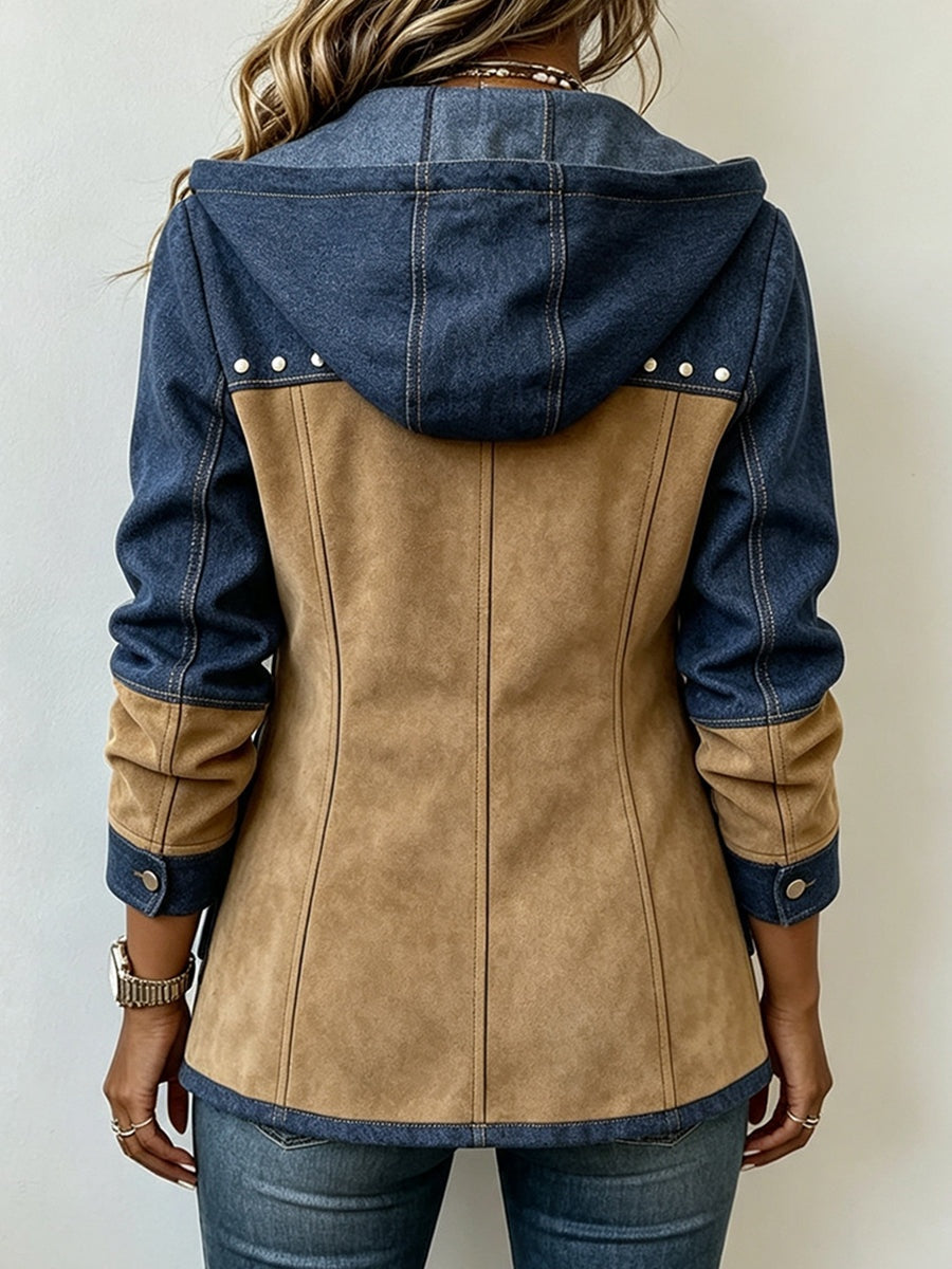 Emma | Women's Leopard Print Denim Jacket Long Sleeve Pockets