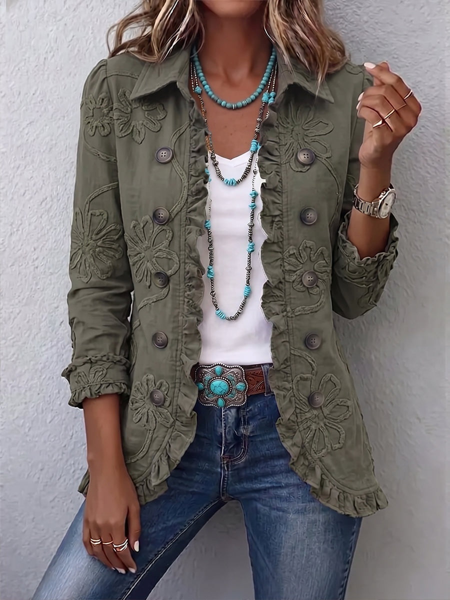Emma | Women's Leopard Print Denim Jacket Long Sleeve Pockets