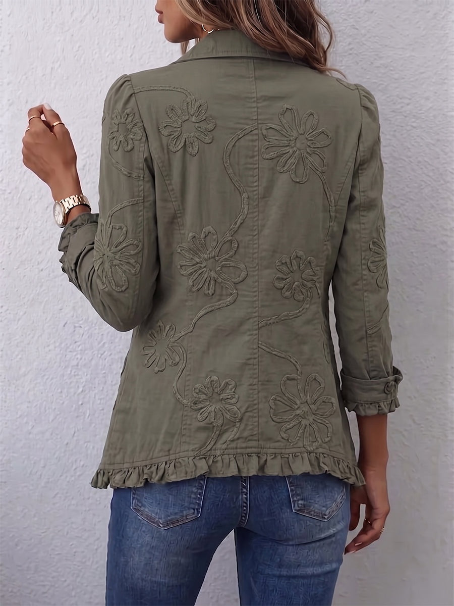 Emma | Women's Leopard Print Denim Jacket Long Sleeve Pockets