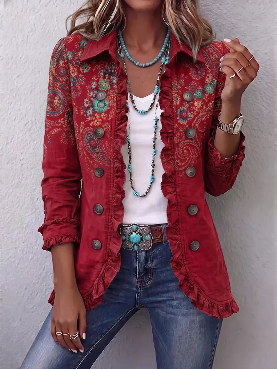 Emma | Women's Leopard Print Denim Jacket Long Sleeve Pockets