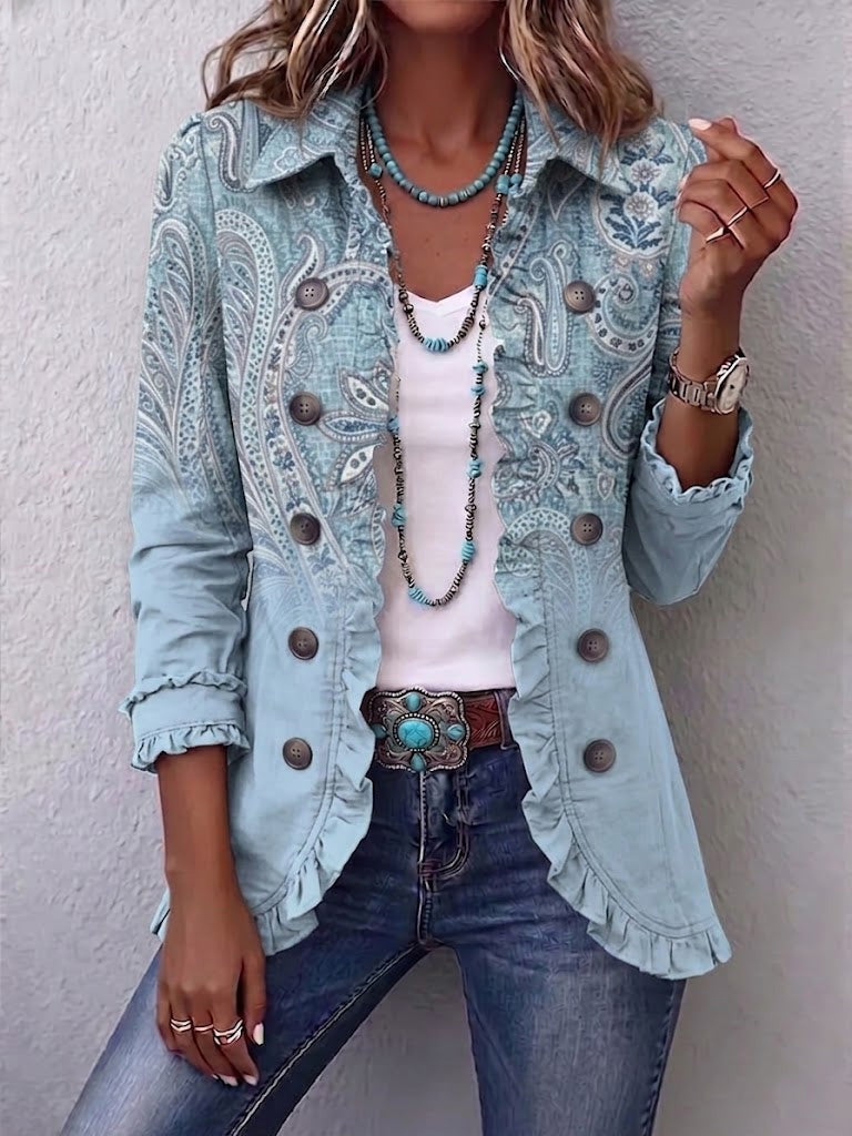 Emma | Women's Leopard Print Denim Jacket Long Sleeve Pockets