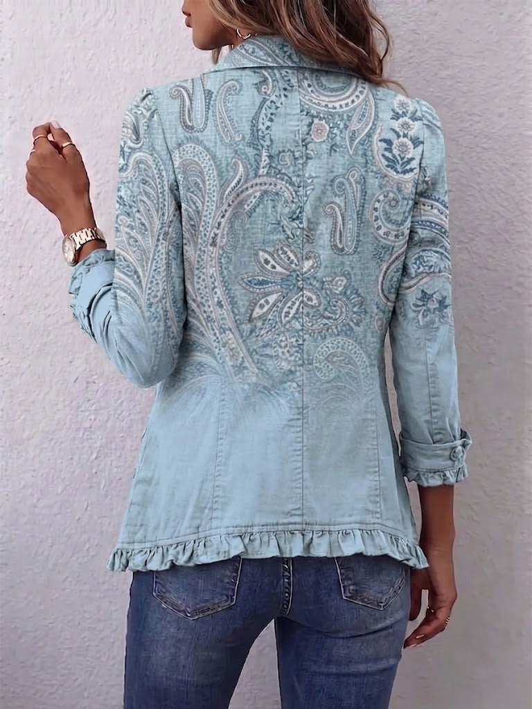Emma | Women's Leopard Print Denim Jacket Long Sleeve Pockets