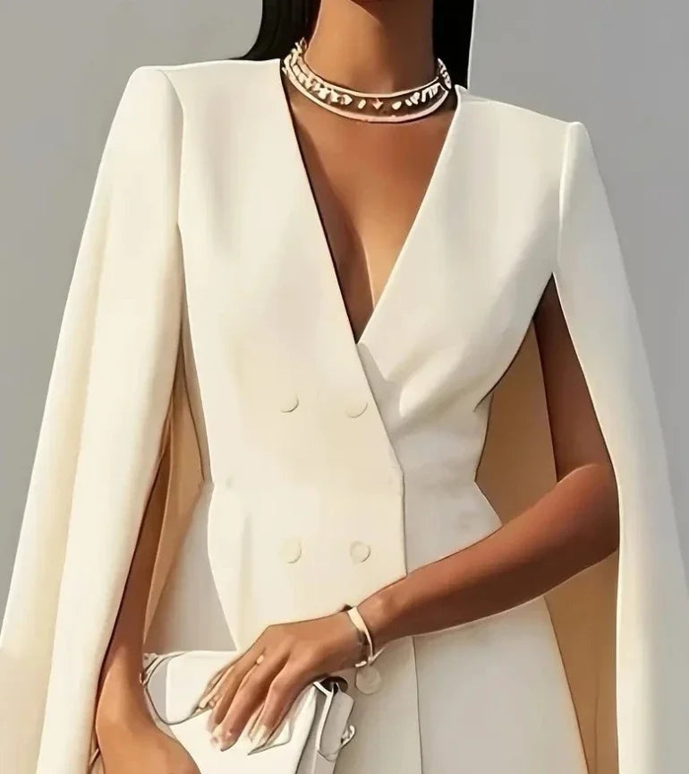 Phoebe | Women's Holiday Party Blazer Dress Cape Sleeve V Neck Double Breasted Mini